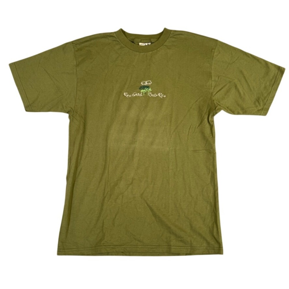 Morpho Costa Rica Rainforest T-Shirt Mens Medium Olive Green Cotton Embroidered